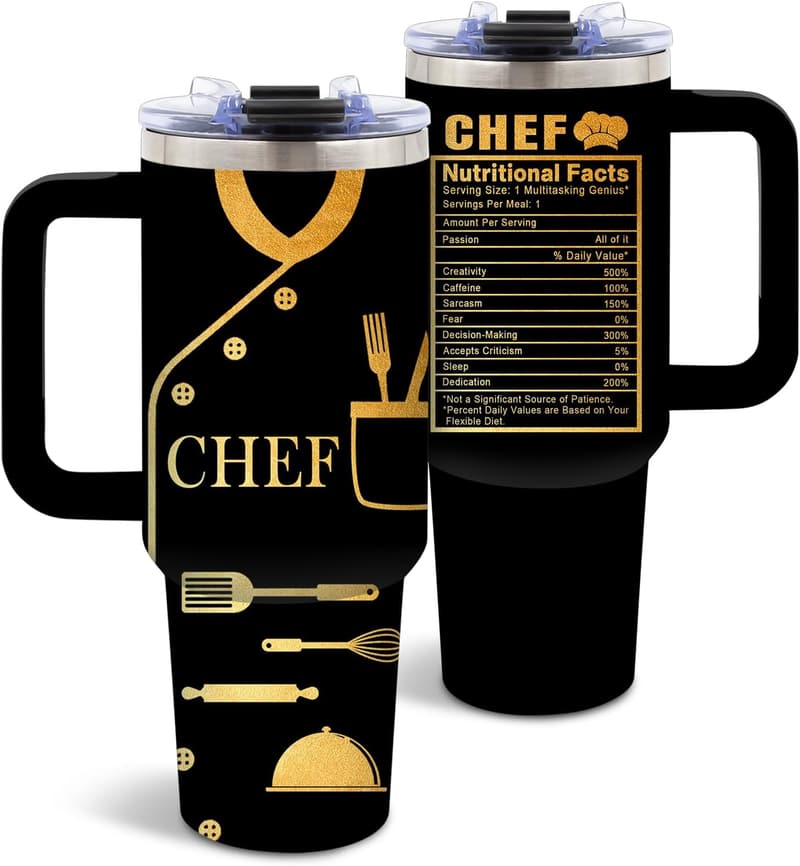 Birthday Gifts for Men: 40 Oz Chef Tumbler with Lid & Straw