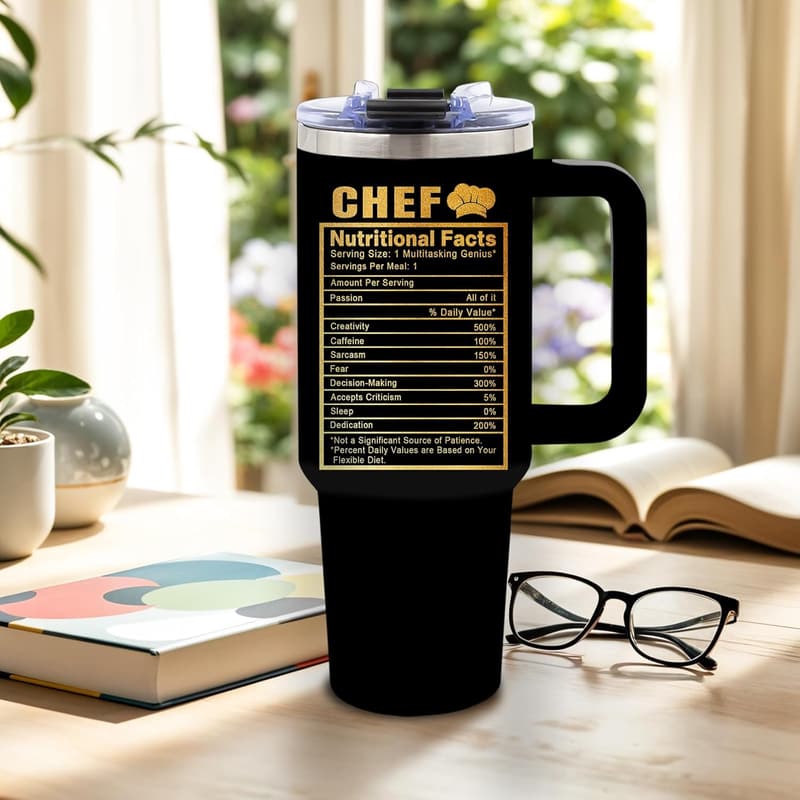 Birthday Gifts for Men: 40 Oz Chef Tumbler with Lid & Straw
