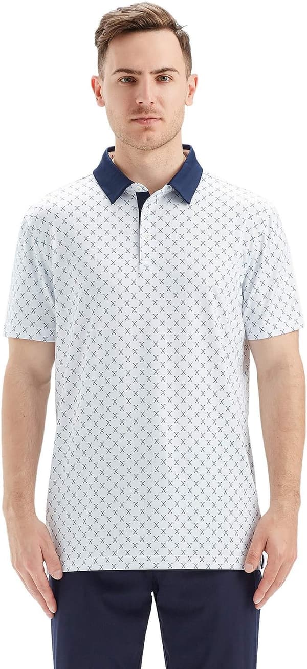 Men's Striped Performance Golf Polo Shirt - Moisture-Wicking