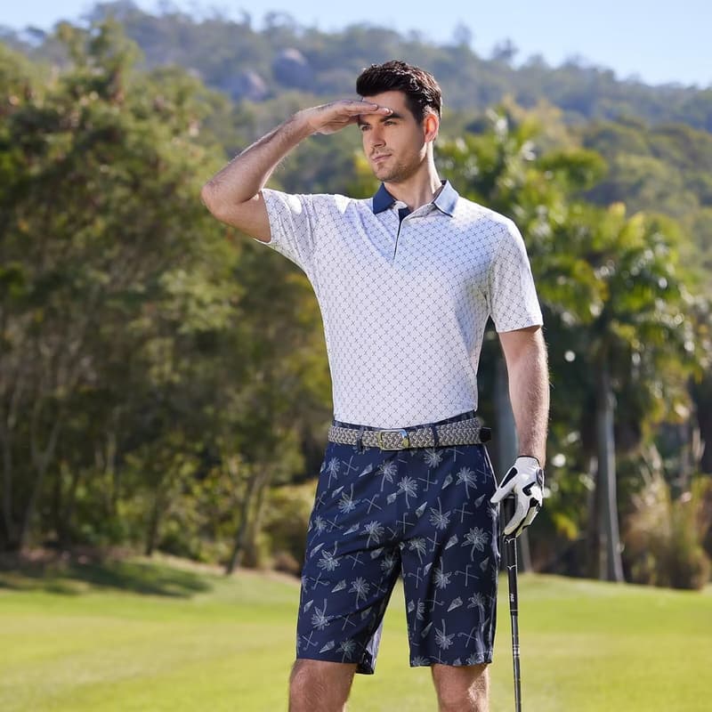 Men's Striped Performance Golf Polo Shirt - Moisture-Wicking