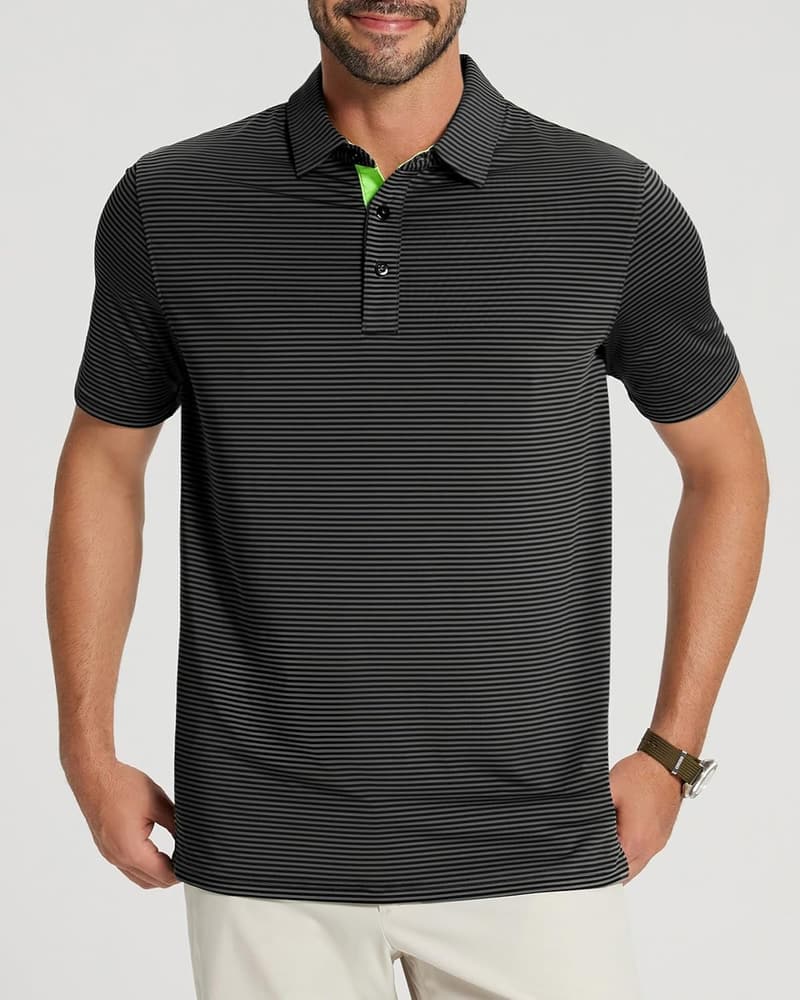 Men's Moisture-Wicking Striped Polo Golf Shirt