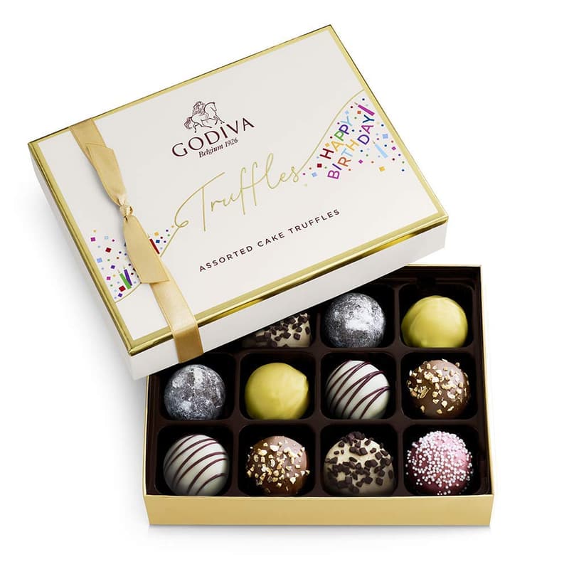 Birthday Assorted Chocolate Truffles Gift Box by Godiva, 12 pcs.
