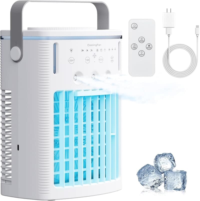 Portable Air Conditioner with Remote, 3 Speeds, LED Lights