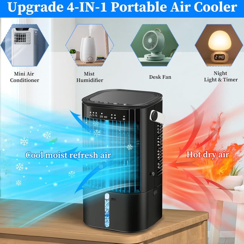 Portable Air Conditioner with 3 Speeds & Mist - Black