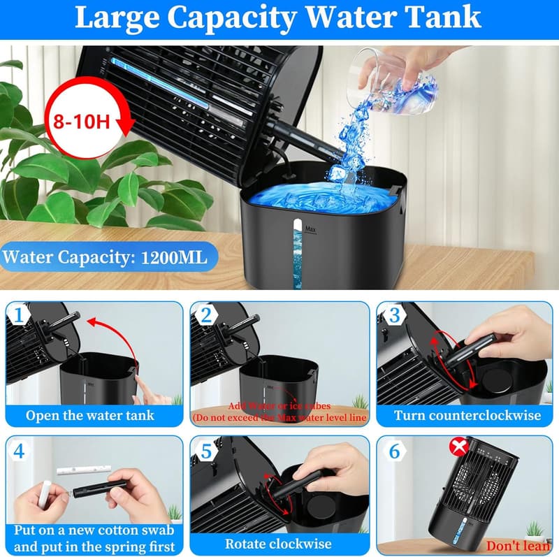 Portable Air Conditioner with 3 Speeds & Mist - Black