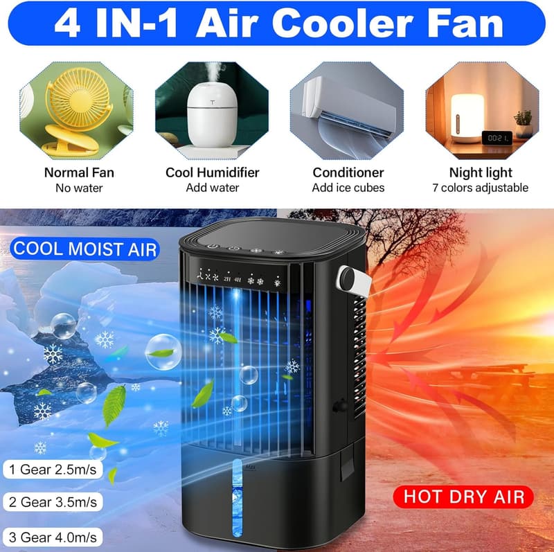 Portable Air Conditioner - Mini Cooling Fan with Timer & 7 Colors