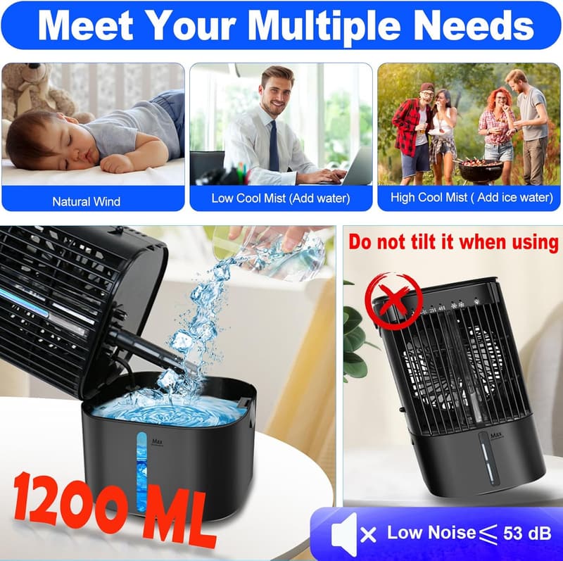 Portable Air Conditioner - Mini Cooling Fan with Timer & 7 Colors