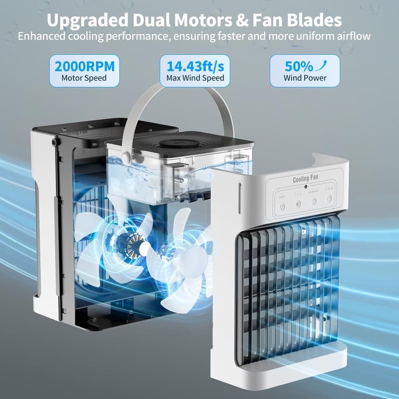 Portable Air Conditioner with Dual Motor & 7 Color Light