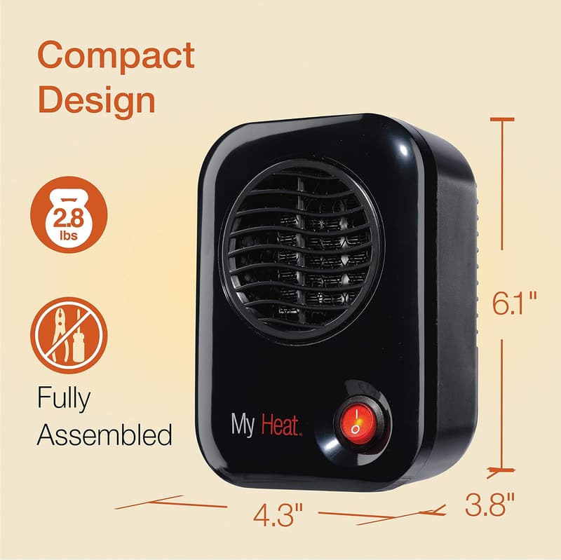 Lasko MyHeat 200W Personal Mini Space Heater, 6 Inches, Black