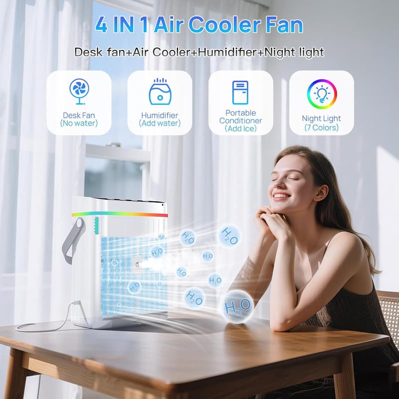 Portable Air Conditioner with Remote Control & LED Light
