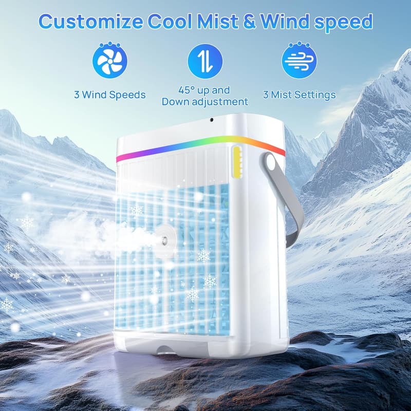 Portable Air Conditioner with Remote Control & LED Light