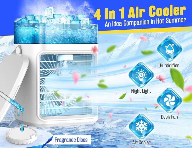 Portable Mini Air Conditioner with 3 Speeds & Timer