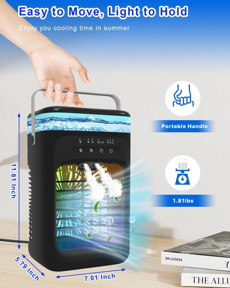 Portable Mini Air Conditioner with 180° Oscillation and 3 Speeds
