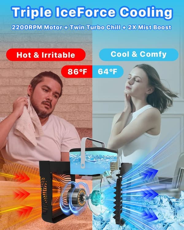 Portable Mini Air Conditioner with 180° Oscillation and 3 Speeds