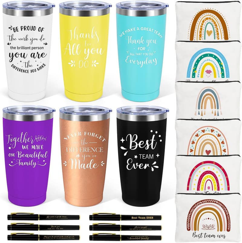 Employee Appreciation Gifts Set - 20 oz Inspirational Tumblers & Makeup Bags