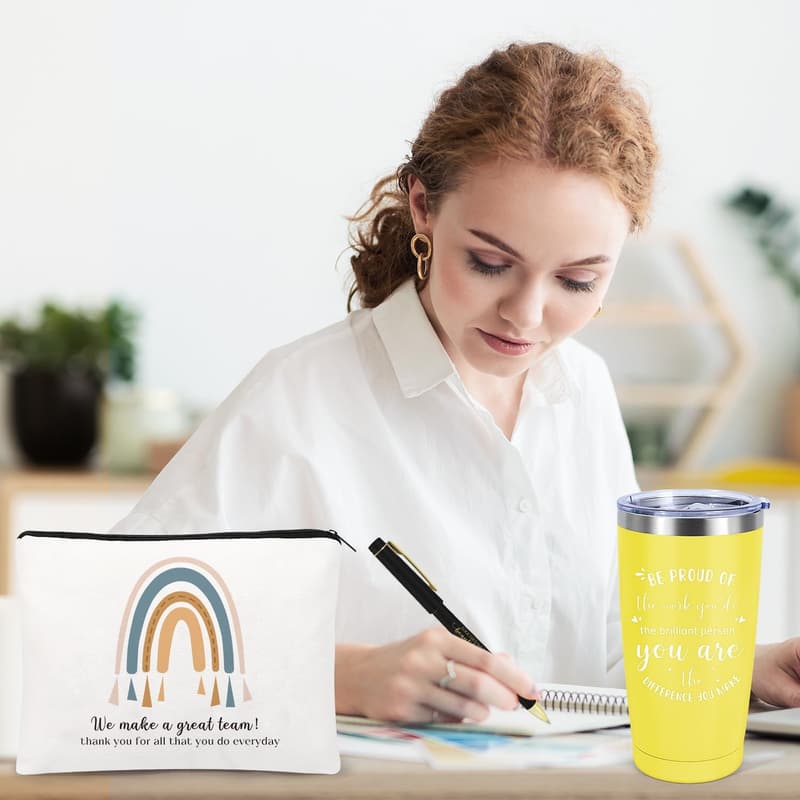 Employee Appreciation Gifts Set - 20 oz Inspirational Tumblers & Makeup Bags