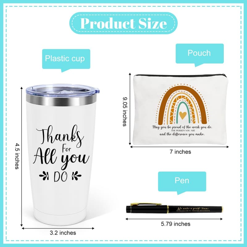 Employee Appreciation Gifts Set - 20 oz Inspirational Tumblers & Makeup Bags