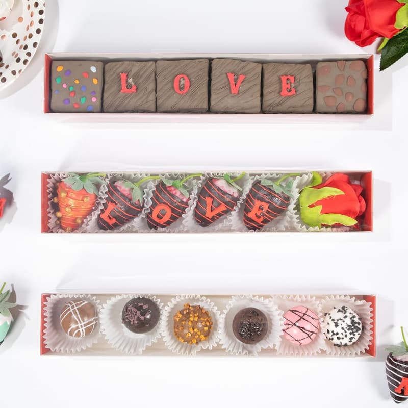 Chocolate Covered Strawberry and Macaron Boxes - 15 Pack