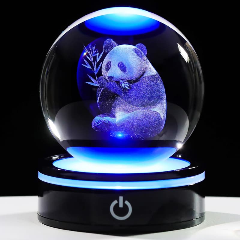 3D Panda Figurine Crystal Ball with Colorful Light Base