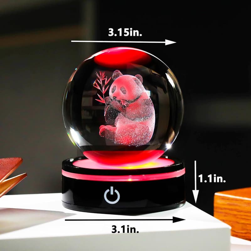 3D Panda Figurine Crystal Ball with Colorful Light Base