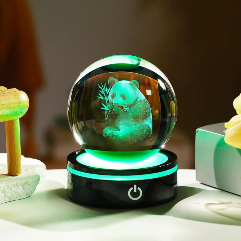 3D Panda Figurine Crystal Ball with Colorful Light Base