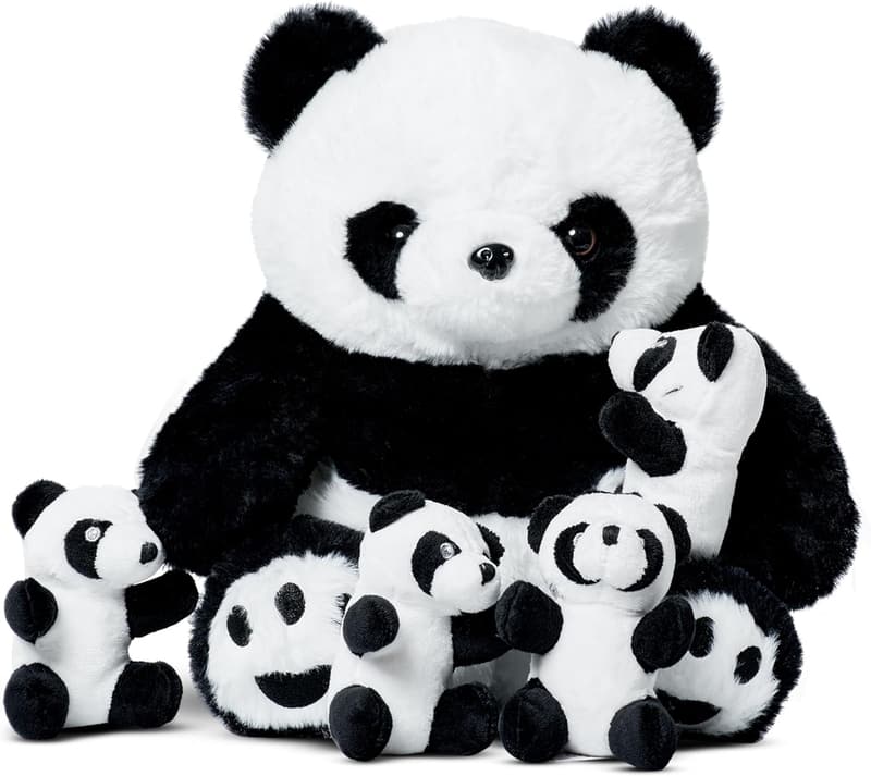 Plush Mommy Panda with 4 Baby Pandas - Set of 5 Stuffed Toys