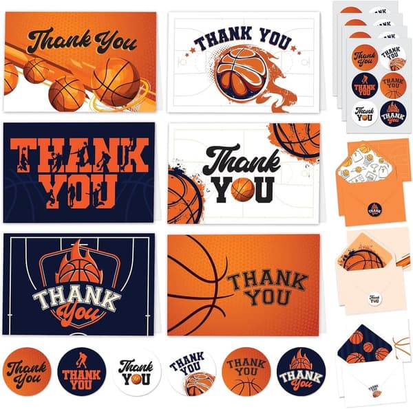 Thank You Cards for Basketball Coaches - 24 Pack, 6 Designs