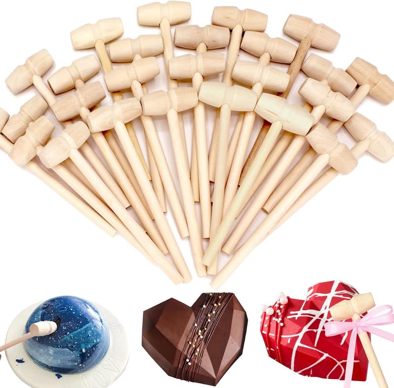 Mini Wooden Hammers Set for Breakable Heart Chocolates - 20 PCS