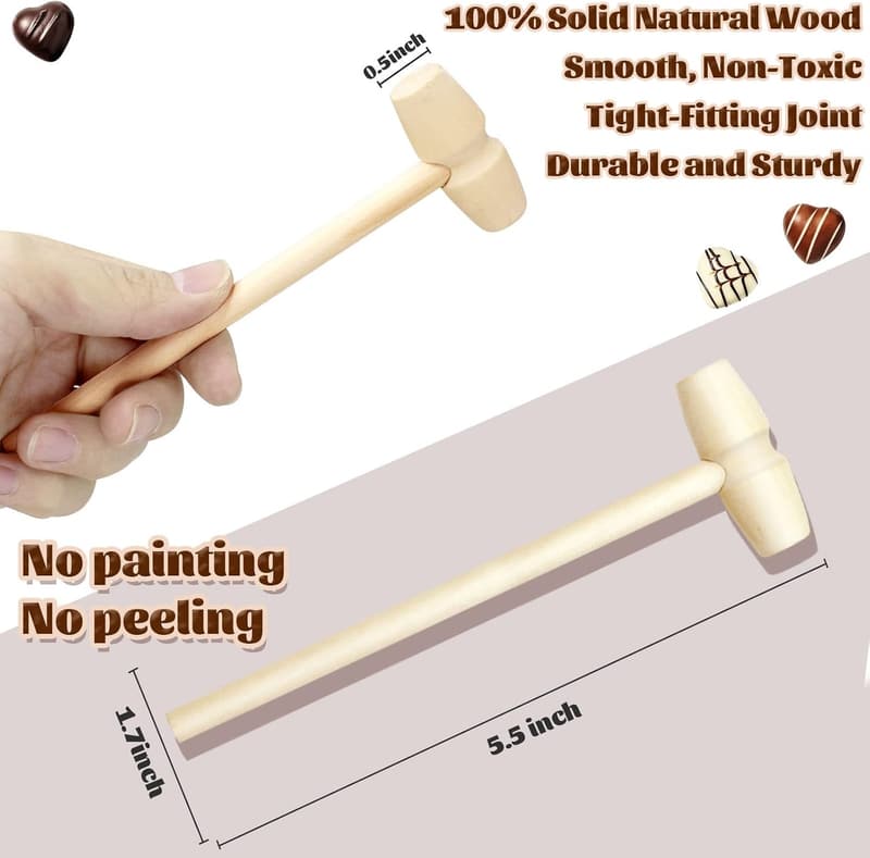 Mini Wooden Hammers Set for Breakable Heart Chocolates - 20 PCS