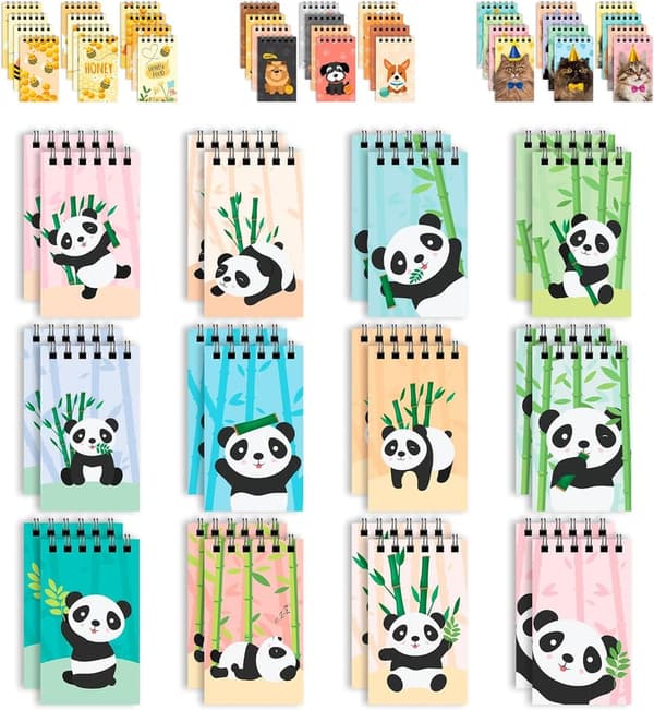 Panda Party Favors - 24 Pack, 12 Designs, Spring Bound Notebooks