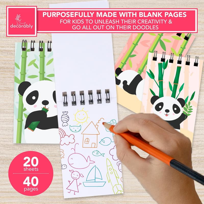 Panda Party Favors - 24 Pack, 12 Designs, Spring Bound Notebooks