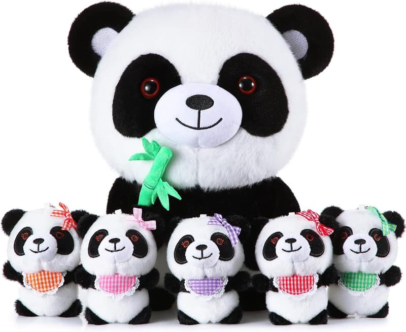 Panda Stuffed Animal Set – 6 Pcs, 12-Inch Plush for Kids' Birthdays