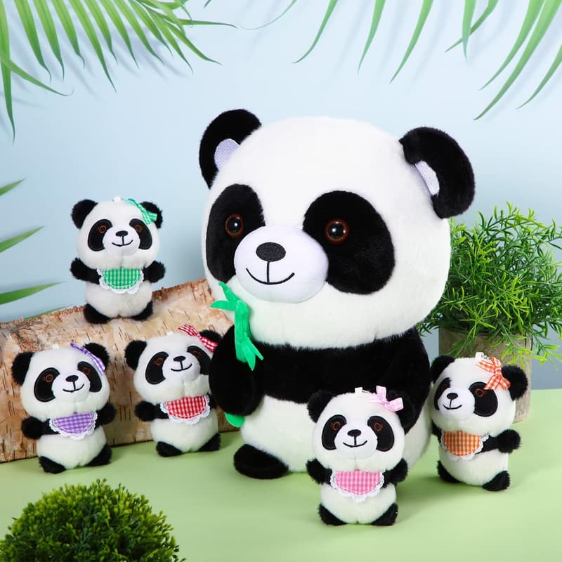 Panda Stuffed Animal Set – 6 Pcs, 12-Inch Plush for Kids' Birthdays