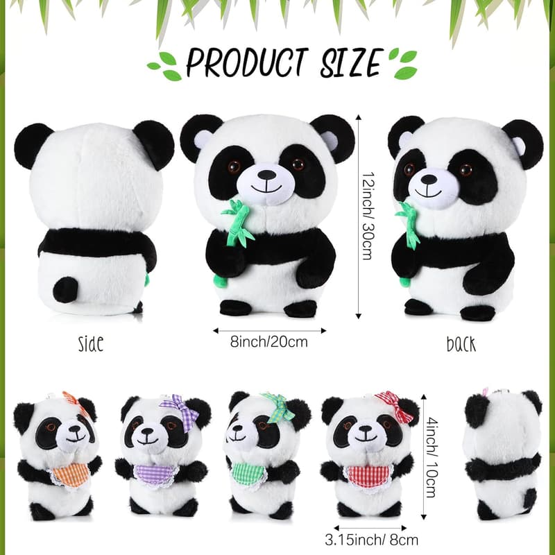 Panda Stuffed Animal Set – 6 Pcs, 12-Inch Plush for Kids' Birthdays