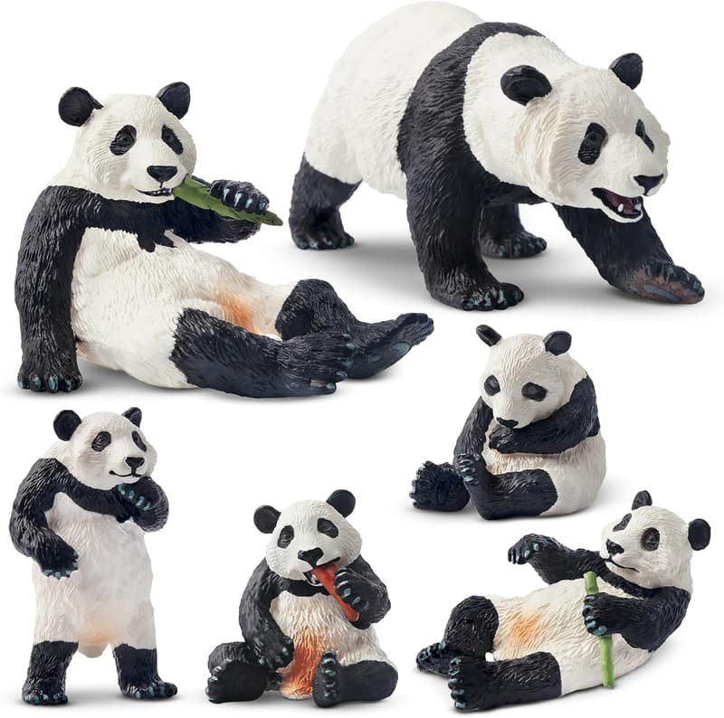 Panda Figurines Set with Bamboo - Educational Toy for Kids