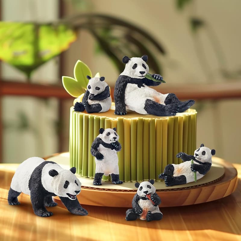 Panda Figurines Set with Bamboo - Educational Toy for Kids