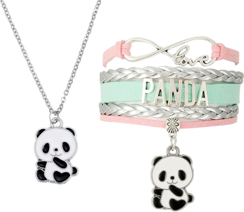 Panda Jewelry Set: Necklace, Keychain, and Bracelet