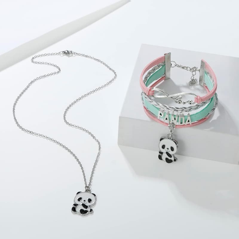 Panda Jewelry Set: Necklace, Keychain, and Bracelet