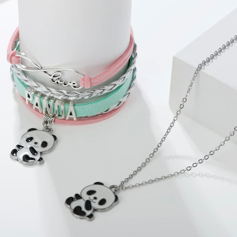 Panda Jewelry Set: Necklace, Keychain, and Bracelet