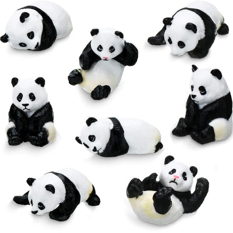 Miniature Panda Figurines - 8 Piece Set for Birthday Decor