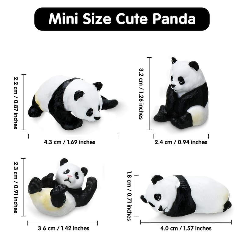 Miniature Panda Figurines - 8 Piece Set for Birthday Decor