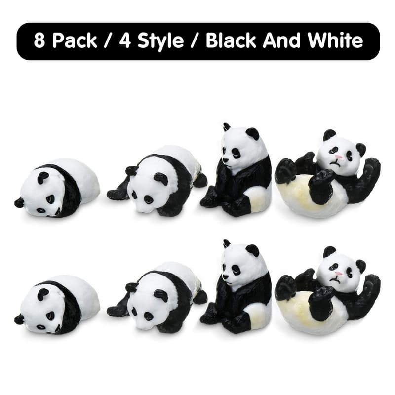 Miniature Panda Figurines - 8 Piece Set for Birthday Decor