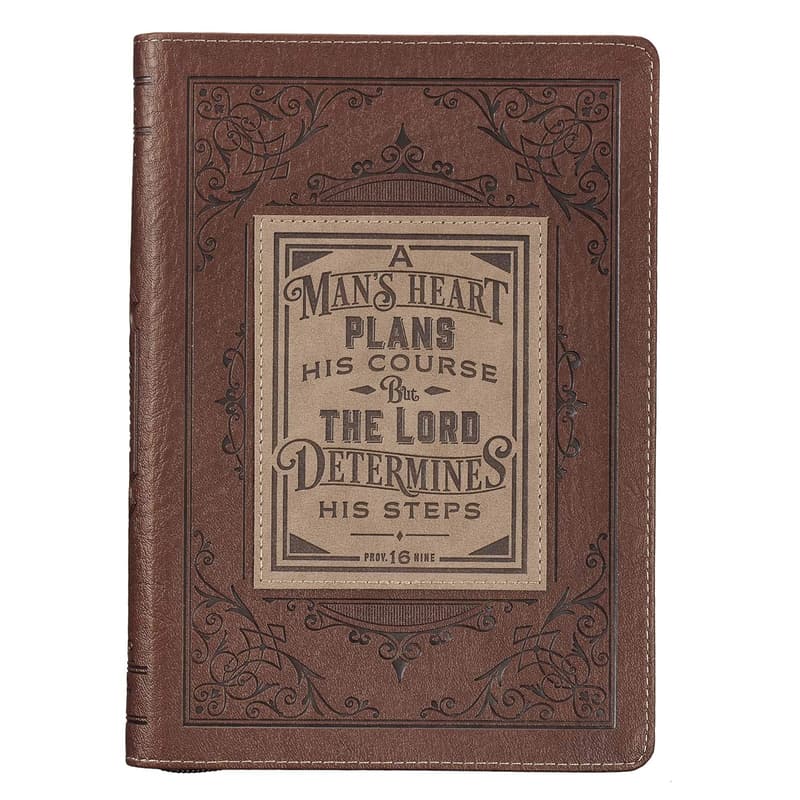 Proverbs 16:9 Brown Faux Leather Journal with Scripture