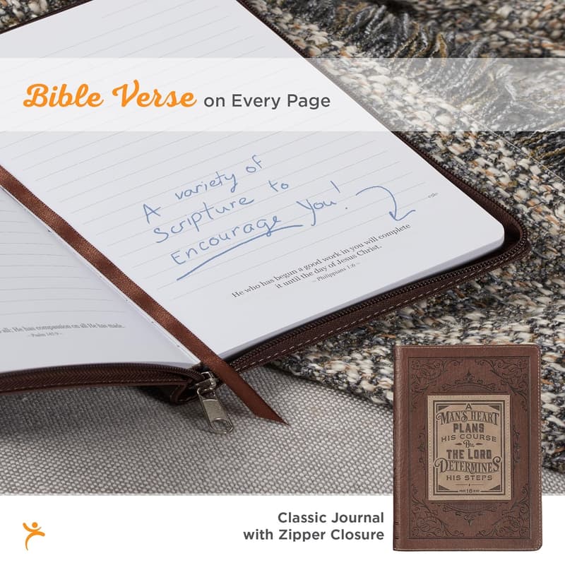 Proverbs 16:9 Brown Faux Leather Journal with Scripture