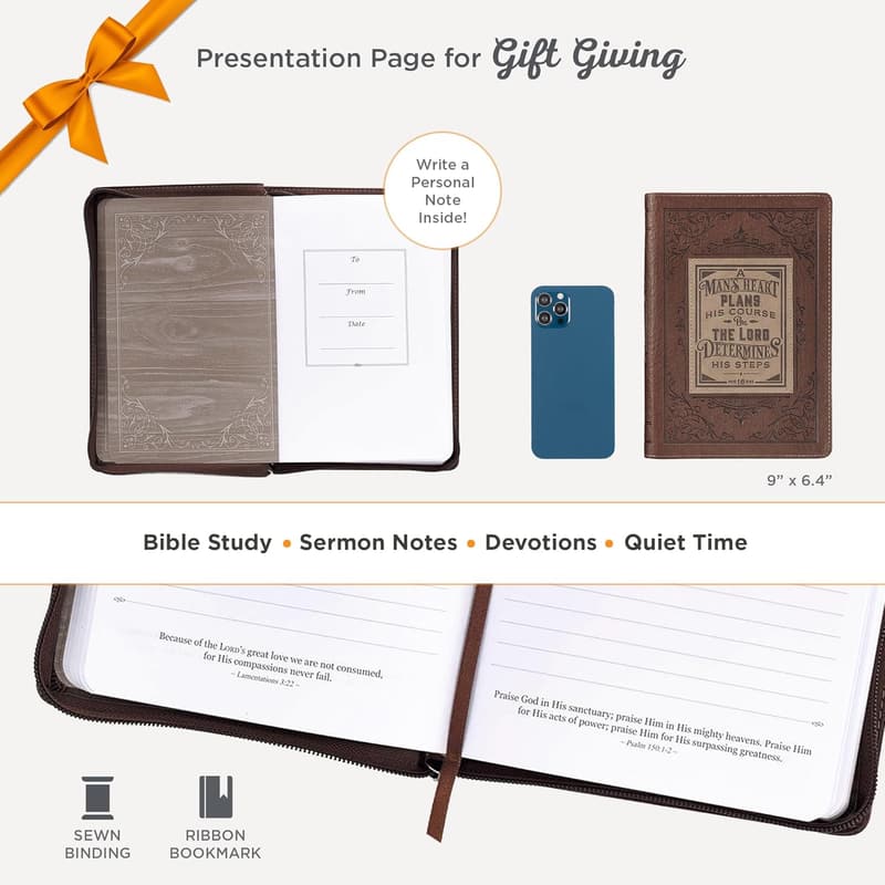 Proverbs 16:9 Brown Faux Leather Journal with Scripture