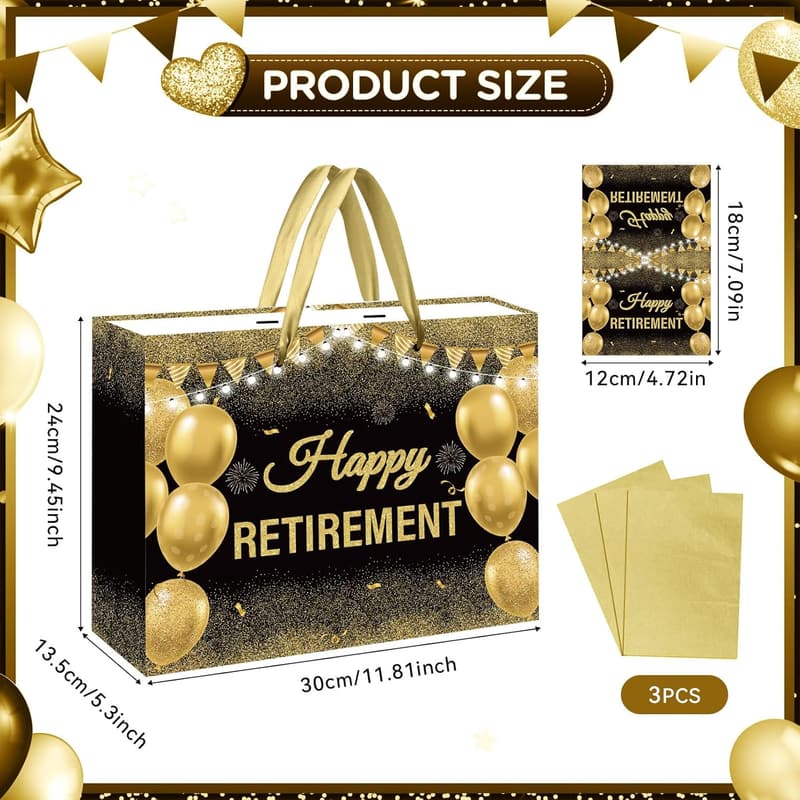Black Gold Happy Retirement Gift Bag Set with Card