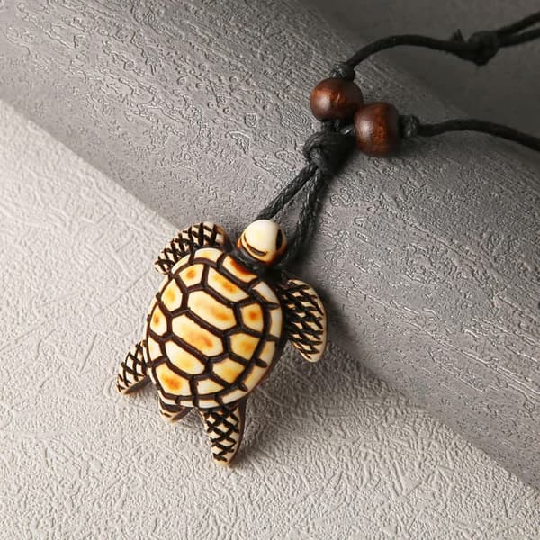 Hawaiian Turtle Pendant Necklace - Handmade Adjustable Rope