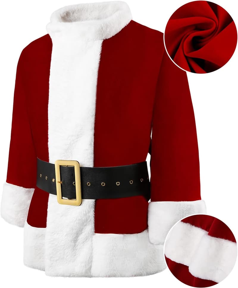 Deluxe Men's Green Santa Costume & Mask - 8PCS Halloween Set