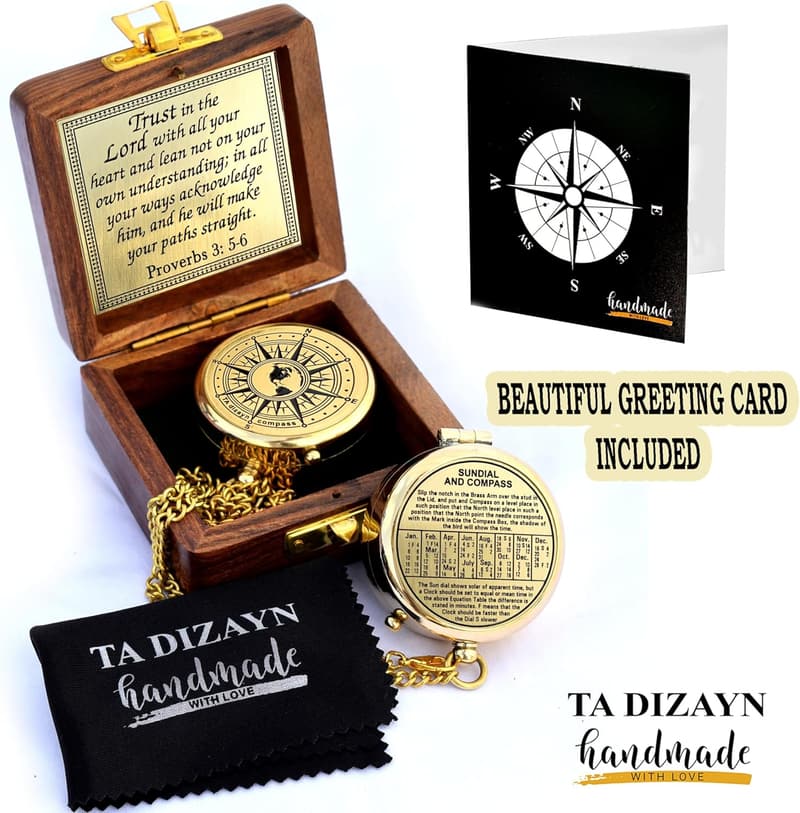 Graduation Day Gift: Engraved Compass with Box & Card