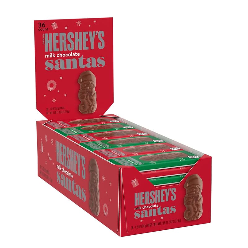Christmas HERSHEY'S Milk Chocolate Santa Candy Bars, 1.2 oz (36 Count)